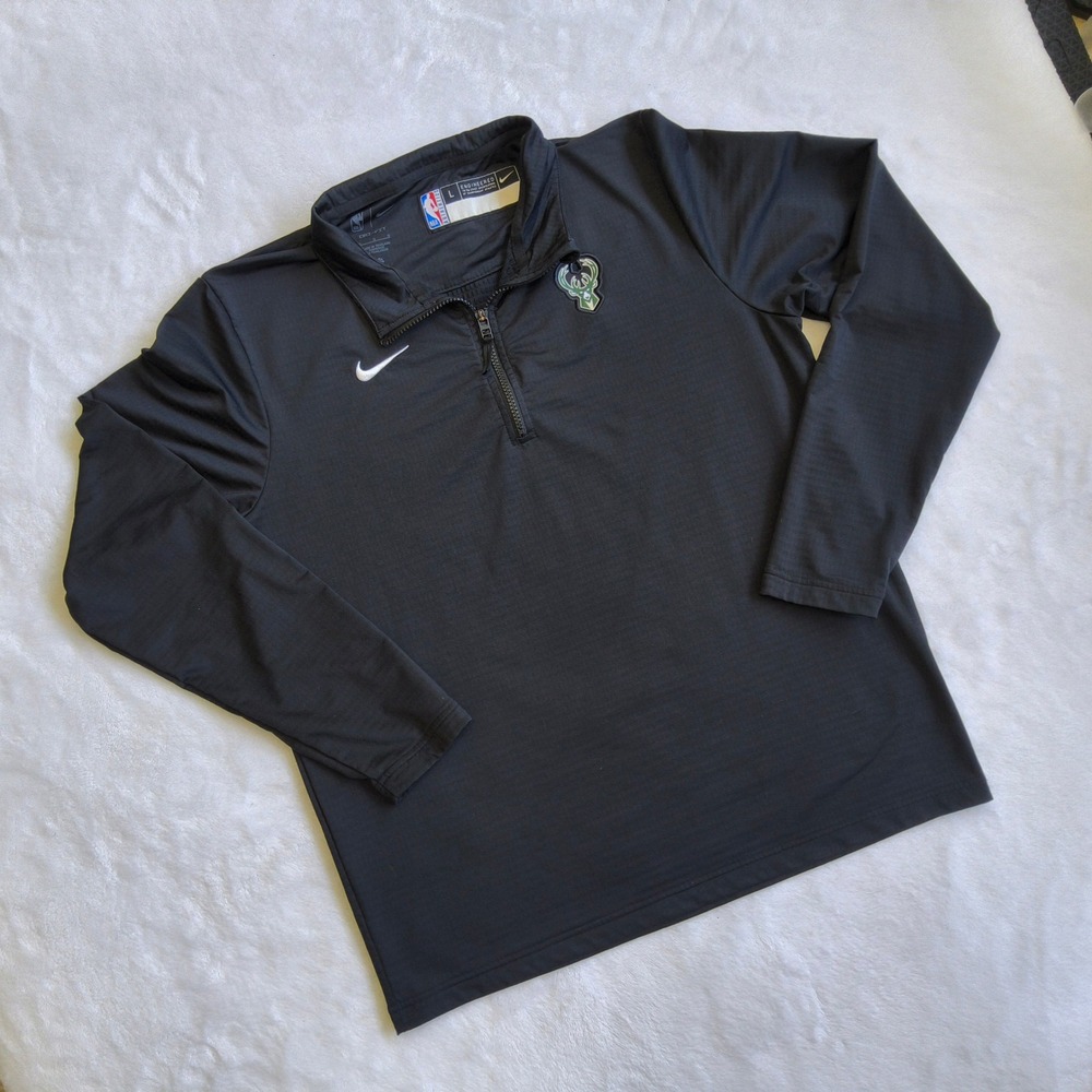 Nike Milwaukee Bucks Quarter Zip Pullover Mens Large Black NBA Dri-FIT Textured